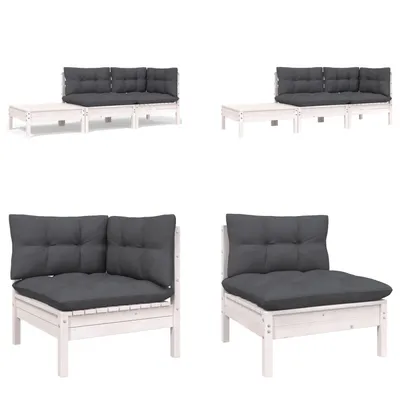 Produktbild von vidaXL 3 tlg. Garten Lounge Set mit Kissen Weiß Kiefer Massivholz - Garten-Lounge-Set - Garten-Lounge-Sets - Gartenmöbel-Set - Gartenmöbel-Sets