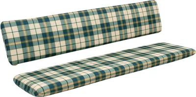 Two bank cushions with a plaid pattern.