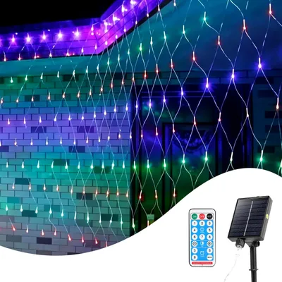 Produktbild von Faziango Solar Lichternetz 3x2M Bunt Lichterkette Weihnachtsbeleuchtung Lichtervorhang mit 8 Leuchtmodi Speicherfunktion Partydeko