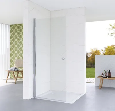 Produktbild von Duschwand 65x187cm Walk in Dusche Duschtrennwand Glas Duschabtrennung Drehtür Schwingtür Glaswand Duschkabine offen 5 mm starkes Sicherheitsglas (ESG)