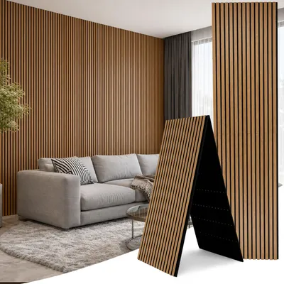 Produktbild von Eikuavons Akustikpaneele Holz 240x60 cm faltbar, Holzlamellen Filz Eiche, Wandpaneel Lamellenwand Wandverkleidung Schallschutz 2 Stück