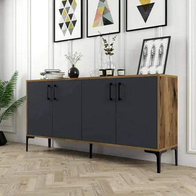 Produktbild von Dmora Anrichte Sestante 160x35x78 cm Braun 2 Regale, 4 Fächer
