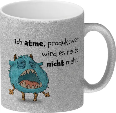 Produktbild von Freches Monster in hellblau Glitzer-Kaffeebecher mit lustigem Spruch