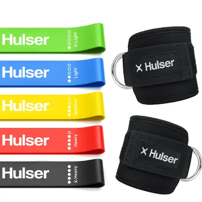 Produktbild von Hulser Sportliches Set – Fußschlaufen & Mini-Widerstandsbänder – 2 bis 18 kg – 30 cm – 2× Ankle Straps – Booty Bands – Krafttraining, Stretching