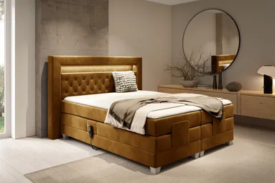 Produktbild von Boxspringbett Elektrisch Bett ARMANDO 200x200cm in Stoff Fresh Senfgelb