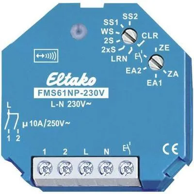 Immagine prodotto di ELTAKO FMS61NP-230V Interruttore a impulsi multifunzionale ad azionamento radio da incasso 1+1 contatto NA 10A/250V AC (30200330)