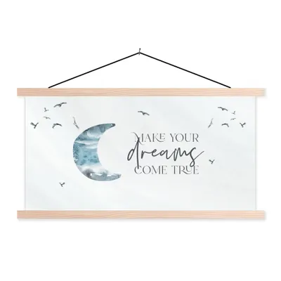 Produktbild von MuchoWow® Textilposter Kinder - Mach deine Träume wahr - Sprichwörter - Jungen - Blau - Aquarell 60x30 cm mit holzfarbenen Rahmen - Dekoration