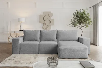Produktbild von Ecksofa Sofa mit Schlaffunktion ESTELLE in Stoff Abriamo Grau Ottomane Rechts