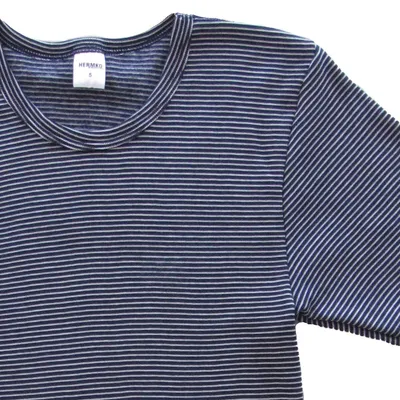 Produktbild von HERMKO 3684005 Herren Thermo kurzarm Unterhemd, Größe:D 5 = EU M, Farbe:Marine Ringel