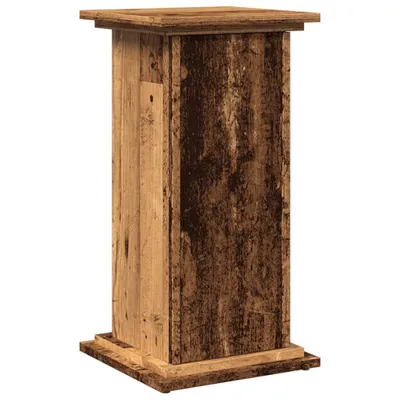 A product shot of a wooden pedestal on a white background.