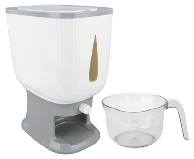 Immagine prodotto di Contenitore per riso con misurino, capacità 10 kg, stabile, trasparente, versatile, per la casa, la cucina, la dispensa, grigio
