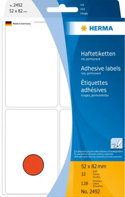 Immagine prodotto di Etichette multiuso rosse 52x82 mm, carta opaca, 128 pezzi