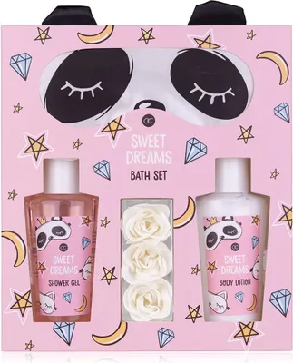 Produktbild von Accentra - Geschenkset Frauen Sweet Dreams - Beauty Set mit Panda Schlafmaske, Duschgel, Bodylotion & Rosen Badekonfetti  Wellness Set für Frauen und Mädchen zum Geburtstag & besonderen Anlässen