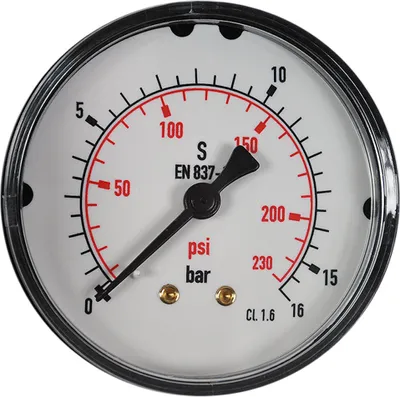 Produktbild von Manometer waagerecht bar+psi, Anzeigebereich:0-16 bar, Durchmesser:63mm, Anschlussgewinde:1/4