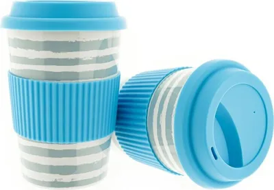 Produktbild von 1x Kaffeebecher To Go, Porzellan Coffee to go Becher mit Deckel 350ml ZH4 Blau