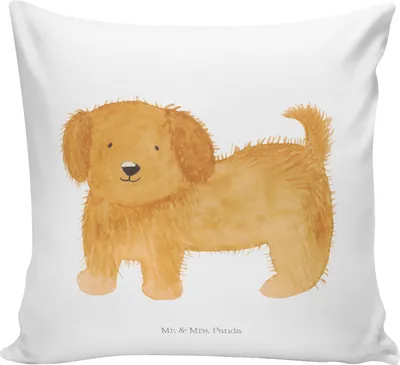 Produktbild von Mr. & Mrs. Panda Sofakissen Hund Flauschig - Weiß - Geschenk, Dekokissen, Hundeliebe, Polster, Süß, kuschelkissen 40x40, kissen für sofa, Hunde, zierkissen, Niedlich