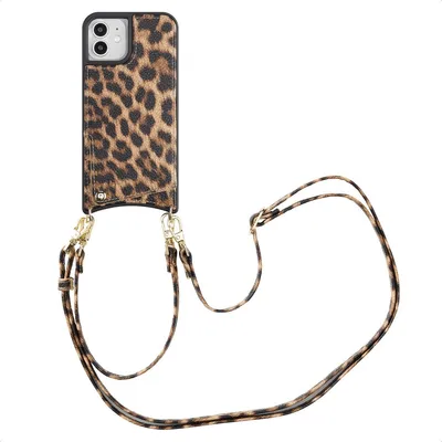 Zdjęcie produktu dla Etui na telefon Selencia Nova z kablem i uchwytem na kartę do Apple iPhone 12 (Pro) - Leopard