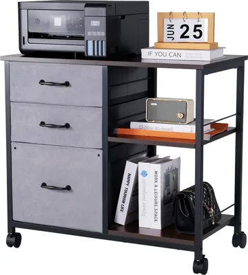 Produktbild von VEVOR Aktenschrank Schubladenschrank mit 3 Stoffschubladen, Rollcontainer mit 2 offenen Regalen, Aufbewahrungsschrank Lagerschrank für Schrein Drucker Dokumente Letter A4 Legal Format (Braun)