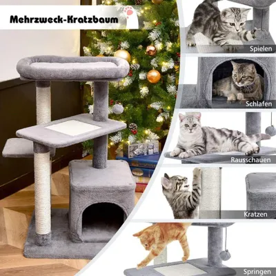 Produktbild von Kratzbaum mit Sisalstämmen, Plattform mit Plüschoberteil, Grau