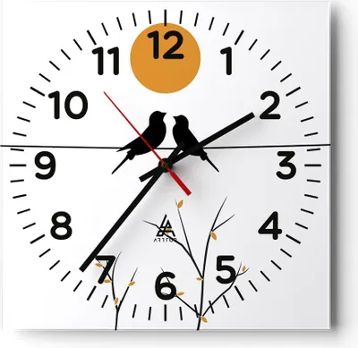 Produktbild von Wanduhr - Quadrat - Glasuhr - Bild Vögel Sonne - 40x40cm - Schleichendes Uhrwerk - Lautlos - zum Aufhängen bereit - Dekoration Modern - Wanddekoration aus Glas - C4AC40x40-4772