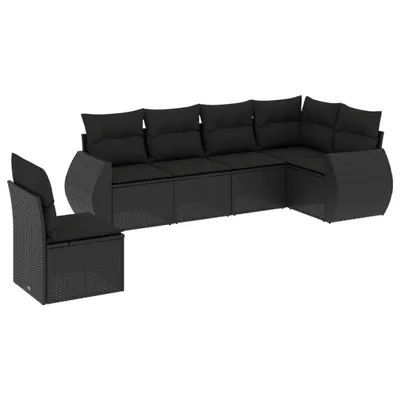 Produktbild von vidaXL 6-tlg. Garten-Sofagarnitur mit Kissen Schwarz Poly Rattan