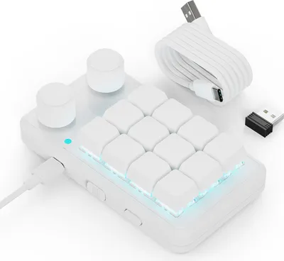 Produktbild von Weißes 12-Tasten Tastatur,Bluetooth-Makropad mit Dual-Drehknöpfen & 2.4G-Dongle (Dreifach-Modus)