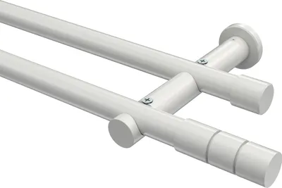 Produktbild von Interdeco Gardinenstange / Vorhangstange Weiß, Typ Platon Elanto (Rillenzylinder) ohne Ringe, 20 mm Ø 2-läufig, 160 cm