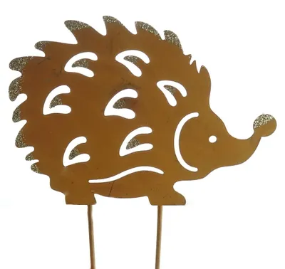 Produktbild von Weihnachtsdeko Rostiger Igel-Stecker mit Goldglitter 11 cm - Metall