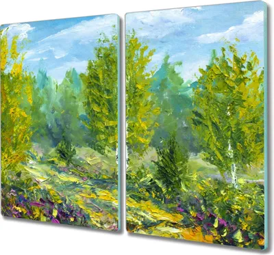 Produktbild von Coloray Hackbrett Kochplattenabdeckung Herdabdeckplatte 2x30x52 cm Schneidebrett Küchenbrett - Malerei Wald