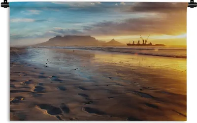 Produktbild von MuchoWow® Wandteppich Wandbehang Sonnenuntergang über dem Tafelberg in Kapstadt 120x80 cm Tapisserie Dekoration Wandtuch - Wanddekorationen - Wandtücher