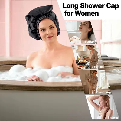 Produktbild von Duschhaube Haarhaube Duschmütze - 60 x 30 cm - Wasserdicht - Für langes Haar und Locken - Damen