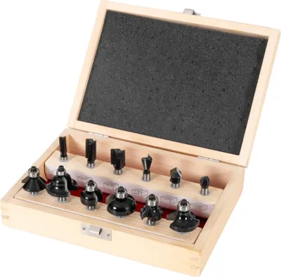 Immagine prodotto di Set di punte per fresatrice STIER da 12 pezzi, gambo da 8 mm, punte per fresatrice, set completo di punte per fresatrice per legno in scatola di legno di alta qualità, per fresatrici per bordi e fresatrici a una mano, lunga durata