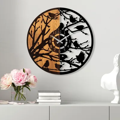Produktbild von Opviq, Wooden Clock - 79, Wanduhren, Nussbaum, Metall, 56 x 56 cm
