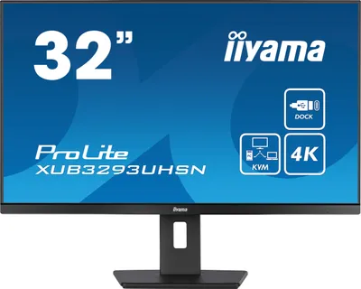 Produktbild von 32" ETE IPS-panel, 3840x2160 UHD, 15cm Height Adj. Stand, 350cd/m2, 1000:1, 4ms, Speakers, USB-C Dock (LAN, 65W PD), DisplayPort, HDMI, KVM, USB 3.0x2