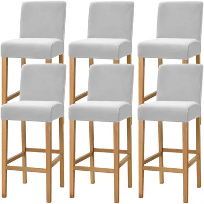Barhockerbezüge aus Samt, Stretch, hellgrau, 6er-Set