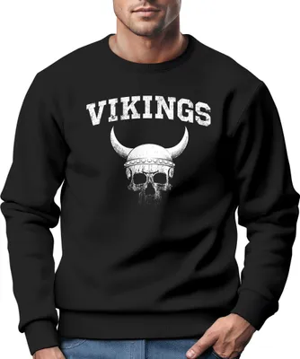 Produktbild von Sweatshirt Herren Wikinger-Helm Skull Totenkopf Rundhals-Pullover Neverless® schwarz L