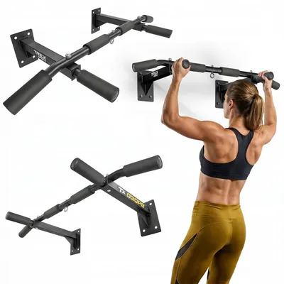 Zdjęcie produktu dla Drążek do podciągania TREX SPORT do montażu na ścianie TX-030PB | 6 antypoślizgowych uchwytów z pianki, oczko na worek bokserski | stalowy drążek do podciągania do użytku domowego do 250 kg