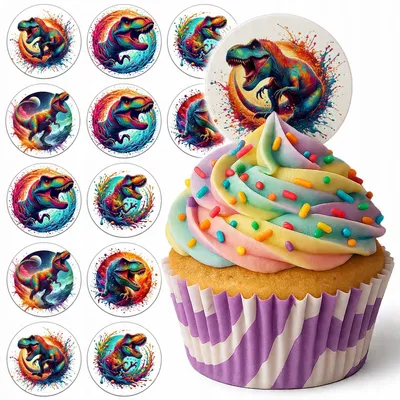 Obrázok produktu pre Dekorácie Na Torty, Muffiny – Sada Na Narodeniny, 12 Ks – Dinozaury