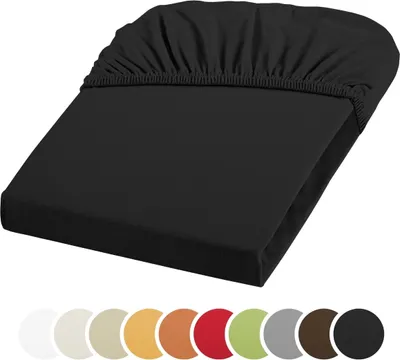 Produktbild von sleepling - Jersey Stretch Spannbetttuch, 180 x 200 - 200 x 220 cm, Spannbettlaken, blickdicht, Baumwolle mit 3% Elasthan, Rundumgummizug, schwarz