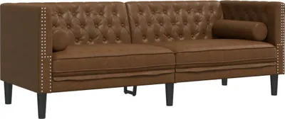 Image de vidaXL Canapé Chesterfield 3 places brun similicuir aspect daim