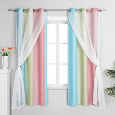 Produktbild von Joyswahl Verdunkelungsvorhänge mit Ösen Sterne Blickdichte Doppelte Gradinen Farbverlauf Thermovorhang für Kinderzimmer BxL 100x200cm Rosa