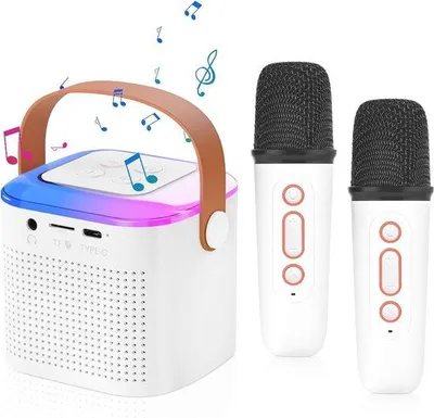 Obrázek produktu pro Mini karaoke systém s přenosnými LED světly a bezdrátovými mikrofony