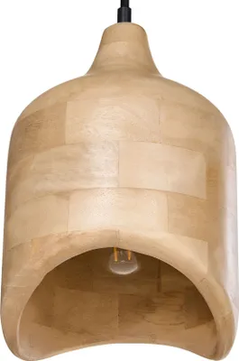 Produktbild von BELIANI Hängelampe Hellbraun aus Holz Rundes Design Modern Boho Stil Hängeleuchte Pendelleuchte Esszimmerlampe Esstischlampe Wohnzimmerlampe