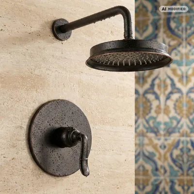 Produktbild von PaulGurkes Duschset Unterputz Antik Retro Schwarz Regendusche