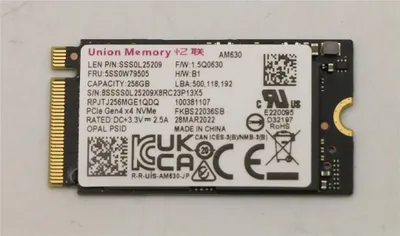 Produktbild von Lenovo Union Memory AM630 - SSD - verschlüsselt - 256 GB - intern - M.2 2242 - PCIe 4.0 x4 (NVMe)