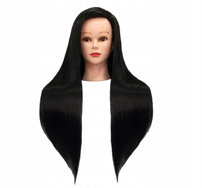 Produktbild von Iza Trainingskopf 60cm schwarz, Thermohaar + Griff, Friseurkopf zum Kämmen, Übungskopf