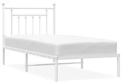 Image de vidaXL Cadre de lit avec tête de lit en métal blanc 90x200 cm