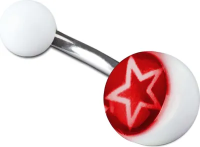 Produktbild von viva-adorno 1 Stück Bauchnabel Piercing Banane 316L Chirurgenstahl Kunststoff Kugeln Weiß Stern verschiedene Farben Z381, rot