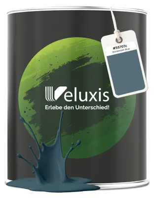 Produktbild von Wandfarbe Grau Blau Petrol Matt Innenfarbe – Deckkraft Klasse 1, VOC-frei, Ohne Grundierung, Tropfarm – Wohnzimmer & Schlafzimmer – 2,5L – Veluxis (Stonewash Blue)