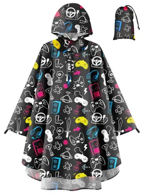 Produktbild von Regenponcho Regenumhang Regenjacke Kinder - Wasserdicht - Mit Kapuze - Für Jungen und Mädchen - Leicht und wiederverwendbar